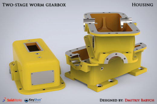 两级蜗轮蜗杆齿轮箱三维建模图纸 STEP格式 SOLIDWORKS设计缩略图